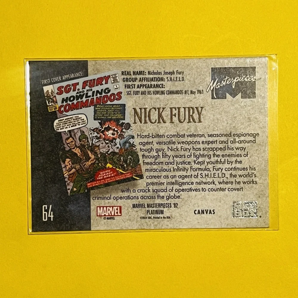 2024 Upper Deck Marvel Masterpieces '92 Platinum Nick Fury Canvas #64‎ Card